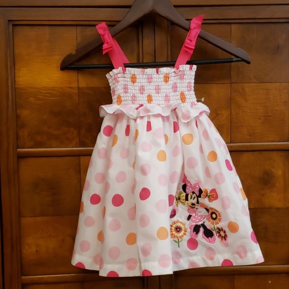 Disney Other - Disney Store Pink/Coral Dot Smocked Dress SZ 3